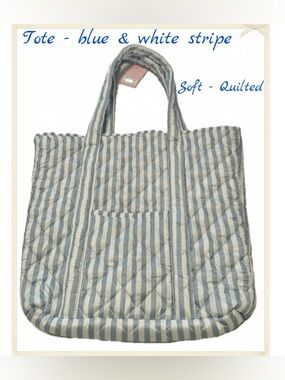 Tote bag - Fleur & Fig - blue & white stripes - quilted. New! Perfect. 17x15x3